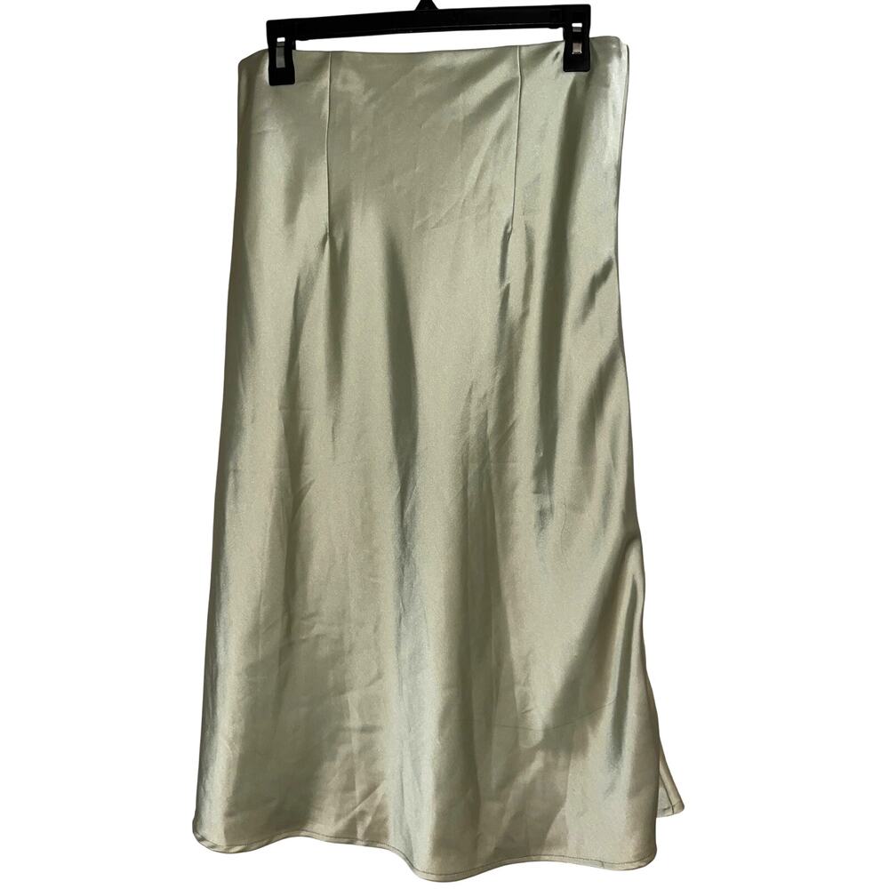 Sage Satin Bias Midi Skirt